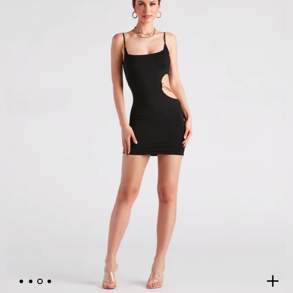 Black Mini Dress with Gold Chain on the side Size XS